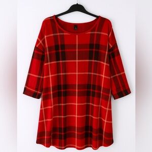 Tahari Red Plaid Crew Neck Sweater